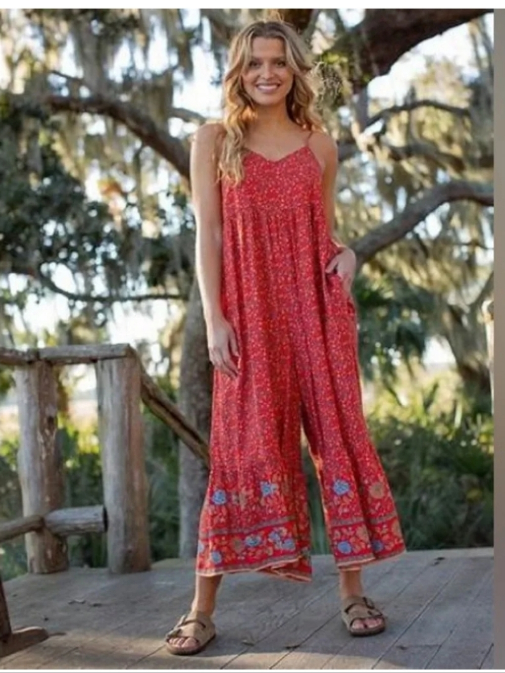 Red Floral Wide-Leg Jumpsuit NATURAL LIFE Jamie Jumpsuit